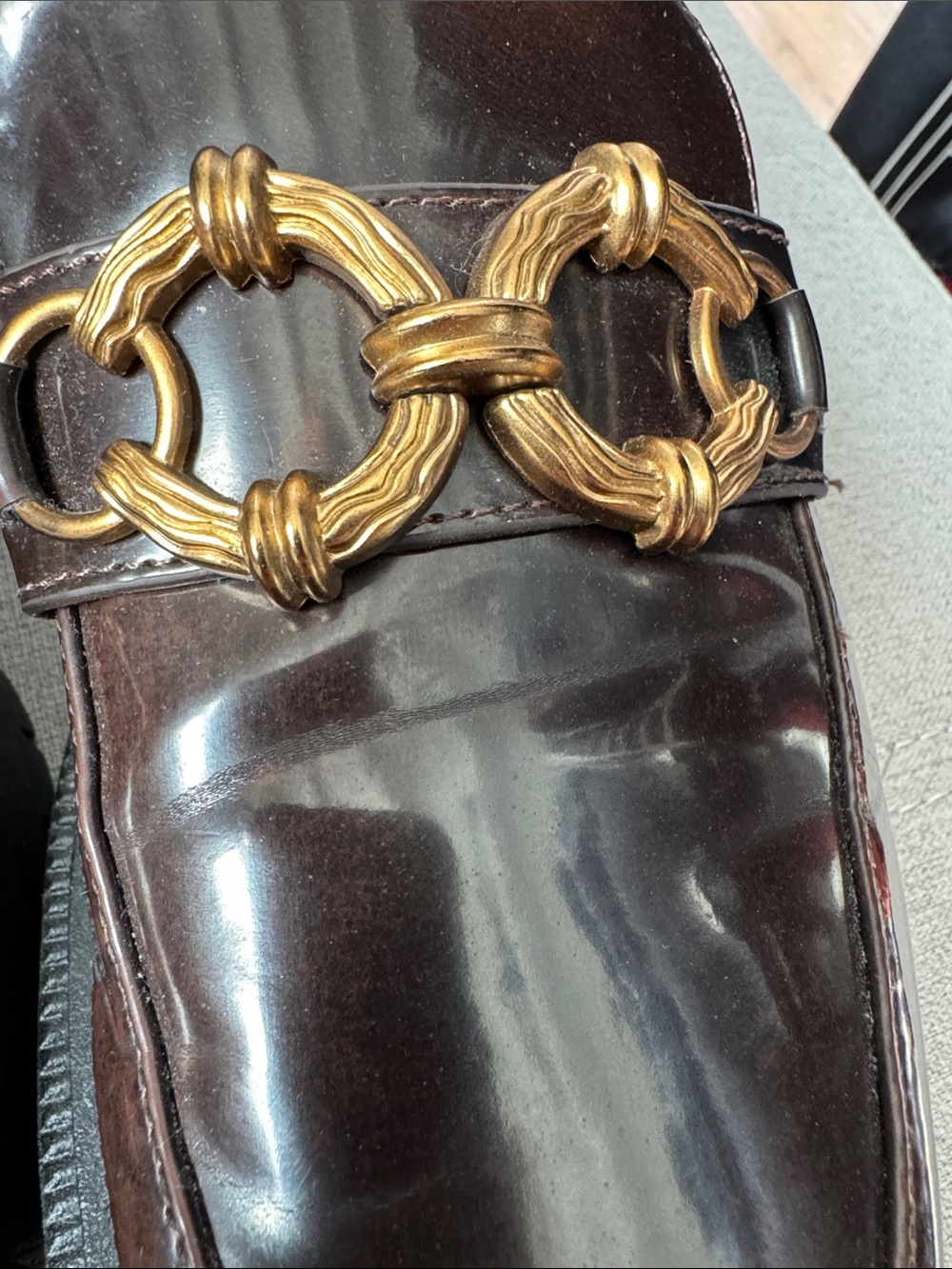 Circus NY by Sam Edelman Dark Brown Patent Loafers with Gold Chain Accent Sz10 - Picture 13 of 16